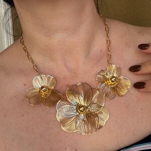 Gold Floral Statement Evening Necklace